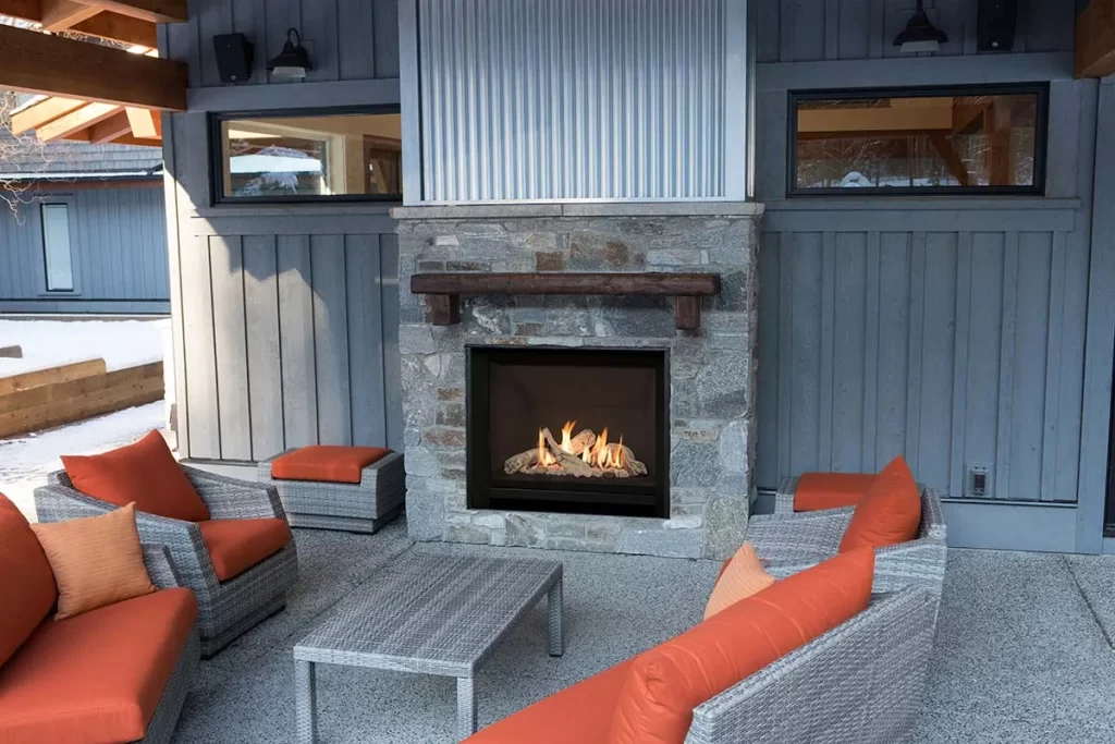 A fire in an outdoor living space